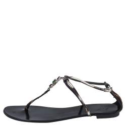 Giuseppe Zanotti Brown/Beige Pony Hair Crystal Embellished Strappy Flat Sandals Size 41