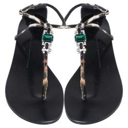 Giuseppe Zanotti Brown/Beige Pony Hair Crystal Embellished Strappy Flat Sandals Size 41