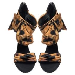 مملوكة مسبقًا Giuseppe Zanotti Brown/Black Fabric And Leather Bow Ankle Cuff Sandals Size 38