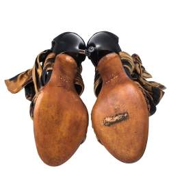 مملوكة مسبقًا Giuseppe Zanotti Brown/Black Fabric And Leather Bow Ankle Cuff Sandals Size 38