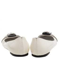 Giuseppe Zanotti White Patent Leather And Striped Fabric Crystal Embellished Ballet Flats Size 38