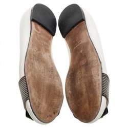 Giuseppe Zanotti White Patent Leather And Striped Fabric Crystal Embellished Ballet Flats Size 38