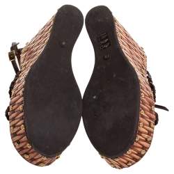 مملوكة مسبقًا Giuseppe Zanotti Brown Leather Crystal Embellished Wedge Platform Ankle Strap Sandals Size 37.5