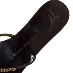 Pre Owned Giuseppe Zanotti Brown Leather Crystal Embellished Thong Flat Sandals Size 41.5