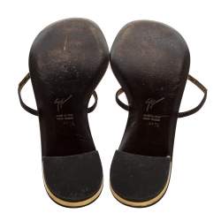 Pre Owned Giuseppe Zanotti Brown Leather Crystal Embellished Thong Flat Sandals Size 41.5