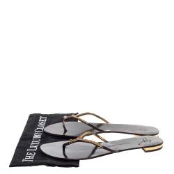 Pre Owned Giuseppe Zanotti Brown Leather Crystal Embellished Thong Flat Sandals Size 41.5
