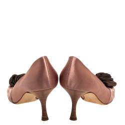 Giuseppe Zanotti Nude Pink/Green Satin Floral Applique Pointed Toe pumps Size 41