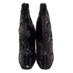 Pre Owned حذاء بوت كاحل جوسيبى زانوتى حواف سويدى وترتر أسود مقاس 38.5