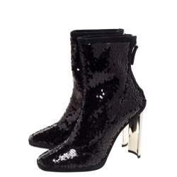 Pre Owned حذاء بوت كاحل جوسيبى زانوتى حواف سويدى وترتر أسود مقاس 38.5