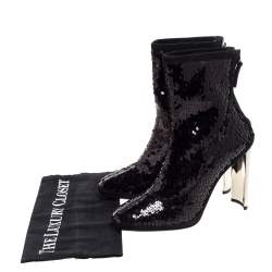 Pre Owned حذاء بوت كاحل جوسيبى زانوتى حواف سويدى وترتر أسود مقاس 38.5