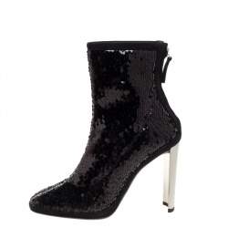 Pre Owned حذاء بوت كاحل جوسيبى زانوتى حواف سويدى وترتر أسود مقاس 38.5