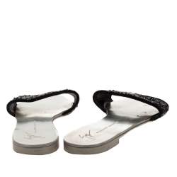 Pre Owned Giuseppe Zanotti Black Sequins Flat Slides Size 39