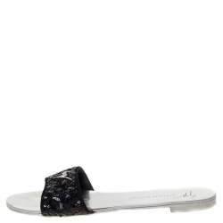Pre Owned Giuseppe Zanotti Black Sequins Flat Slides Size 39
