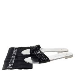 Pre Owned Giuseppe Zanotti Black Sequins Flat Slides Size 39