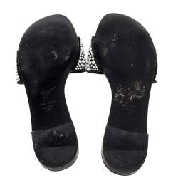 Pre Owned Giuseppe Zanotti Black Suede Leather Pearl Embellished Flat Slides Size 39