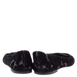 Pre Owned Giuseppe Zanotti Black/Silver Embossed Velvet And Fabric Metal Cap Toe Ballet Flat Size 39