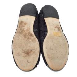 Pre Owned Giuseppe Zanotti Black/Silver Embossed Velvet And Fabric Metal Cap Toe Ballet Flat Size 39