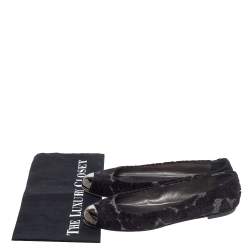 Pre Owned Giuseppe Zanotti Black/Silver Embossed Velvet And Fabric Metal Cap Toe Ballet Flat Size 39