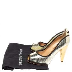 Pre Owned حذاء كعب عالي جوسيبي زانوتي نعل سميك و مقدمة مفتوحة جلد نقشة الثعبان ذهبي ميتالك مقاس 38