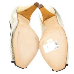 Pre Owned حذاء كعب عالي جوسيبي زانوتي نعل سميك و مقدمة مفتوحة جلد نقشة الثعبان ذهبي ميتالك مقاس 38