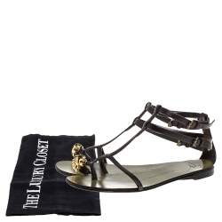 Pre Owned Giuseppe Zanotti Green Leather Lion Embellished Ankle Strap Flats Size 36