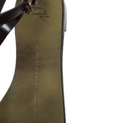 Pre Owned Giuseppe Zanotti Green Leather Lion Embellished Ankle Strap Flats Size 36