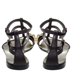 Pre Owned Giuseppe Zanotti Green Leather Lion Embellished Ankle Strap Flats Size 36