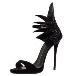 Pre Owned Giuseppe Zanotti Black Suede Coline Embellished Open Toe Sandals Size 38