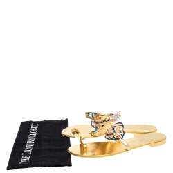 Pre Owned Giuseppe Zanotti Gold Fish Embellished Toe Ring Flats Size 37