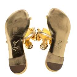 Pre Owned Giuseppe Zanotti Gold Fish Embellished Toe Ring Flats Size 37