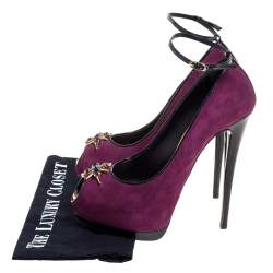 Giuseppe Zanotti Purple Suede Crystal Embellished Pep Toe Ankle Strap Pumps Size 40