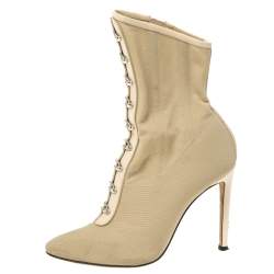 Giuseppe Zanotti Beige Fabric and Leather Trim Ankle Boots Size 37