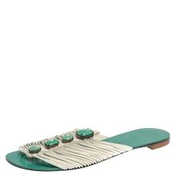 Pre Owned Giuseppe Zanotti Blue Leather Crystal Embellished Flats Size 41