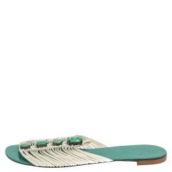 Pre Owned Giuseppe Zanotti Blue Leather Crystal Embellished Flats Size 41