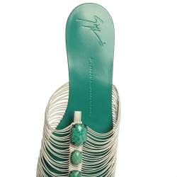 Pre Owned Giuseppe Zanotti Blue Leather Crystal Embellished Flats Size 41