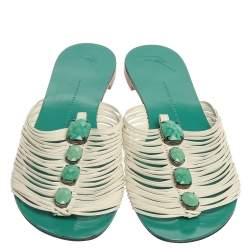 Pre Owned Giuseppe Zanotti Blue Leather Crystal Embellished Flats Size 41