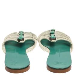 Pre Owned Giuseppe Zanotti Blue Leather Crystal Embellished Flats Size 41