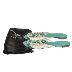 Pre Owned Giuseppe Zanotti Blue Leather Crystal Embellished Flats Size 41