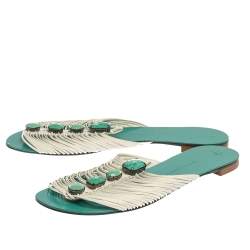 Pre Owned Giuseppe Zanotti Blue Leather Crystal Embellished Flats Size 41