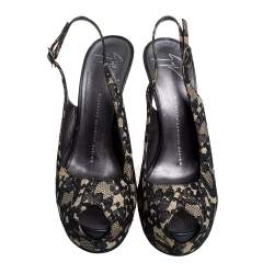 مملوكة مسبقًا صندل جوسيبي زانوتي بمقدمة مفتوحة دانتيل أسود مقاس 38