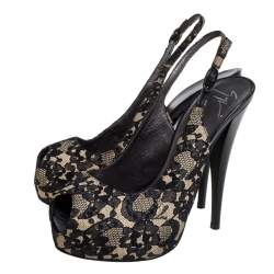 مملوكة مسبقًا صندل جوسيبي زانوتي بمقدمة مفتوحة دانتيل أسود مقاس 38