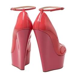 Pre Owned Giuseppe Zanotti Pink/Orange Patent Leather Ankle Strap Platform Wedge Pumps Size 36