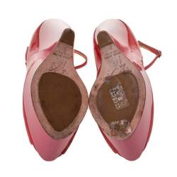 Pre Owned Giuseppe Zanotti Pink/Orange Patent Leather Ankle Strap Platform Wedge Pumps Size 36