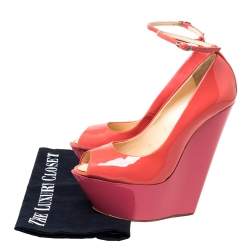 Pre Owned Giuseppe Zanotti Pink/Orange Patent Leather Ankle Strap Platform Wedge Pumps Size 36