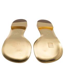 Pre Owned Giuseppe Zanotti Gold Foil Leather Thong Embellished Flats Size 38
