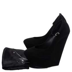 Pre Owned Giuseppe Zanotti Black Suede Ankle Strap Platform Wedge Pumps Size 36