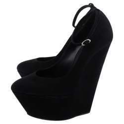 Pre Owned Giuseppe Zanotti Black Suede Ankle Strap Platform Wedge Pumps Size 36
