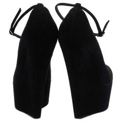 Pre Owned Giuseppe Zanotti Black Suede Ankle Strap Platform Wedge Pumps Size 36