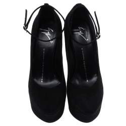 Pre Owned Giuseppe Zanotti Black Suede Ankle Strap Platform Wedge Pumps Size 36
