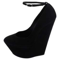 Pre Owned Giuseppe Zanotti Black Suede Ankle Strap Platform Wedge Pumps Size 36